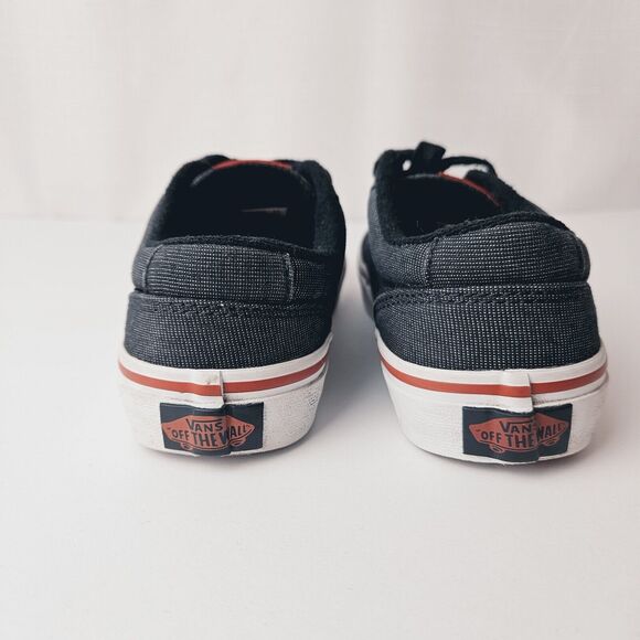 VANS Off The Wall TB4R Youth Sz 2 Textile Black Charcoal w/ Red Stripe Sneakers - Picture 4 of 13